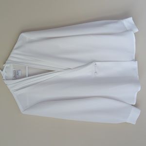 NY City Design Co. Semi-Sheer Pleated V Neck Blouse 8 White
